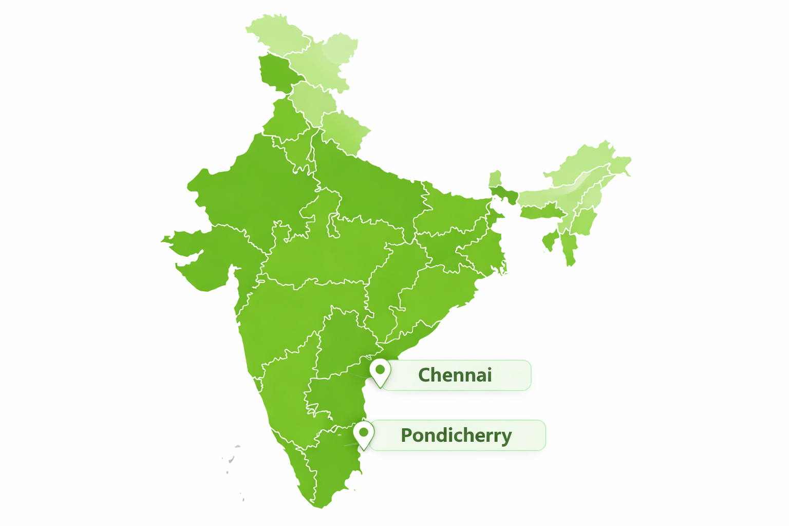 India map showing 20+ cities coverage